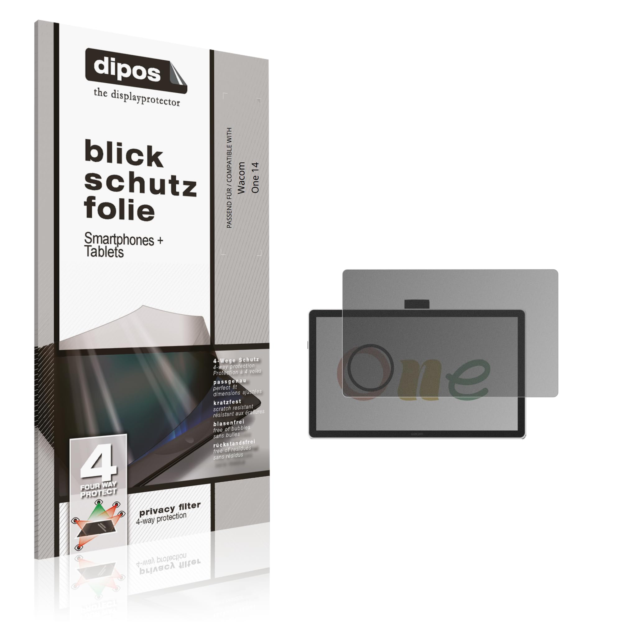 dipos Protector de Pantalla Antiespía para Wacom One 14 | Película protectora mate, filtro de privacidad 4 vías, ajuste perfecto, antiarañazos, sin burbujas, autoadhesivo