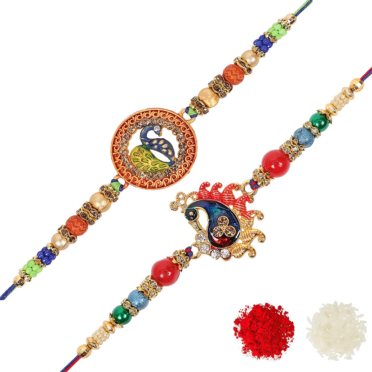 Riddhika Ventures Stylish Kundan and AD Ring Rakhi (Set of 2) (Bracelet) with Roli Chawal and Greeting Card (K6K7) (B07DZNB4F1) Amazon Price History, Amazon Price Tracker
