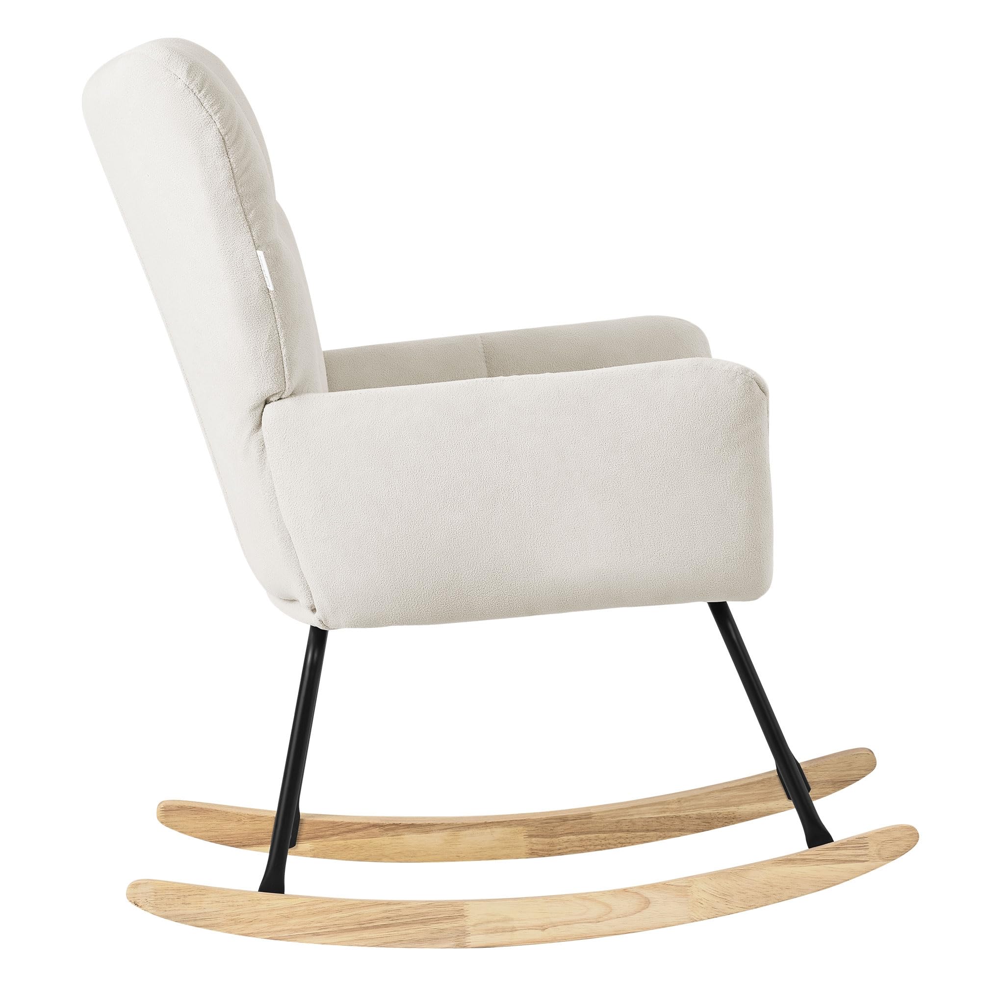 ML-Design Poltrona a Dondolo per Salotto Sedia Confortevole Beige Imbottita Poltroncina da Soggiorno con Braccioli e Schienale Alto Rilassante Base in Legno Massiccio Arredamento Casa