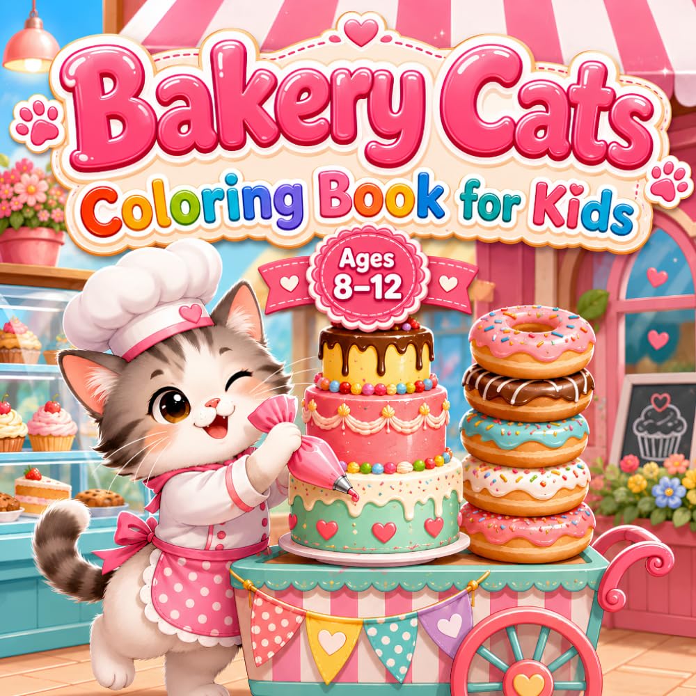 Cat Coloring Book for Kids Ages 8-12: Sweet Treat Adventures with Cupcakes, Cookies, Cakes, and Cozy Bakery Fun