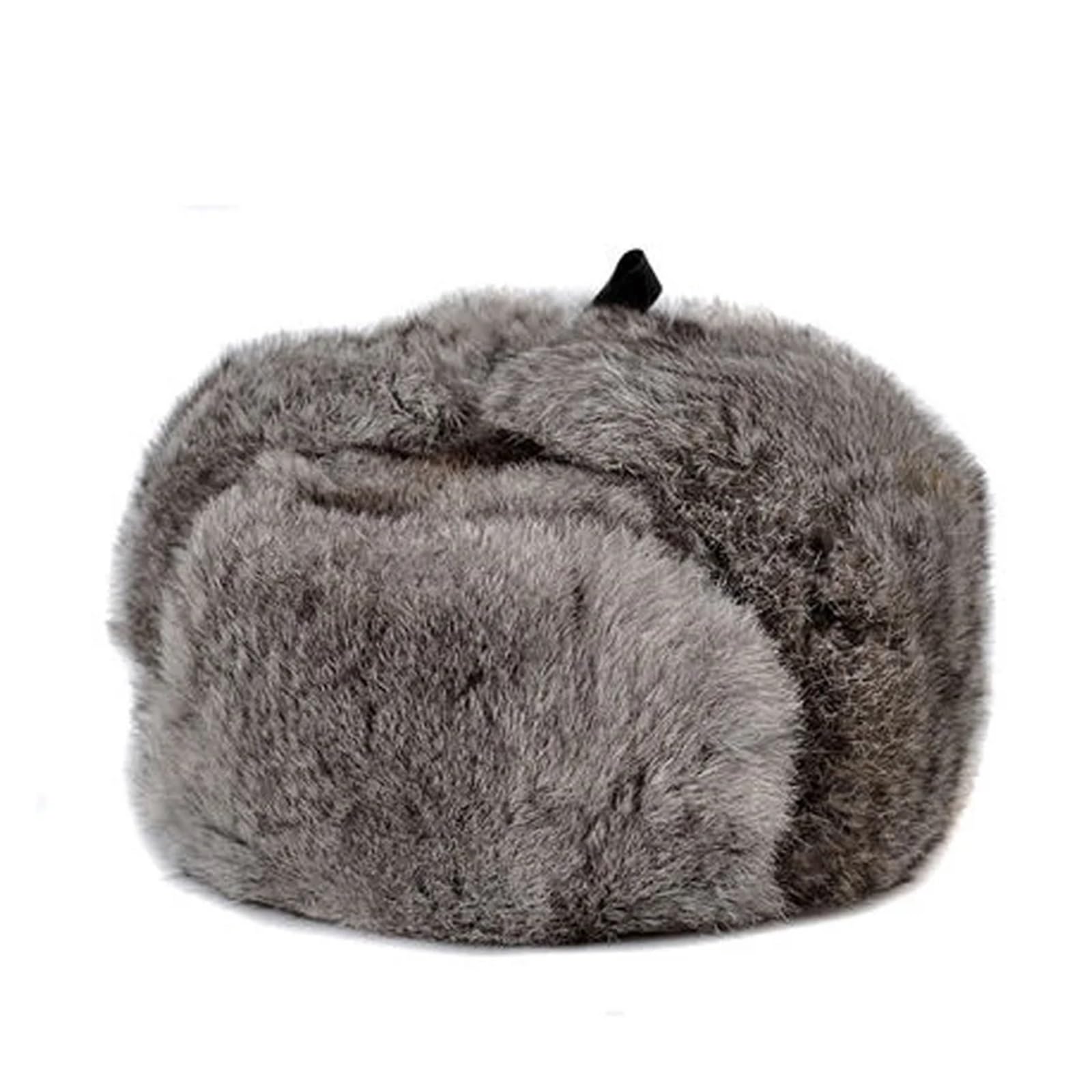 Rabbit Fur Cap Man Winter Genuine 100% Bomber Hat Windproof Warm Earmuffs Male Flat Grey/Black Russian Fitted