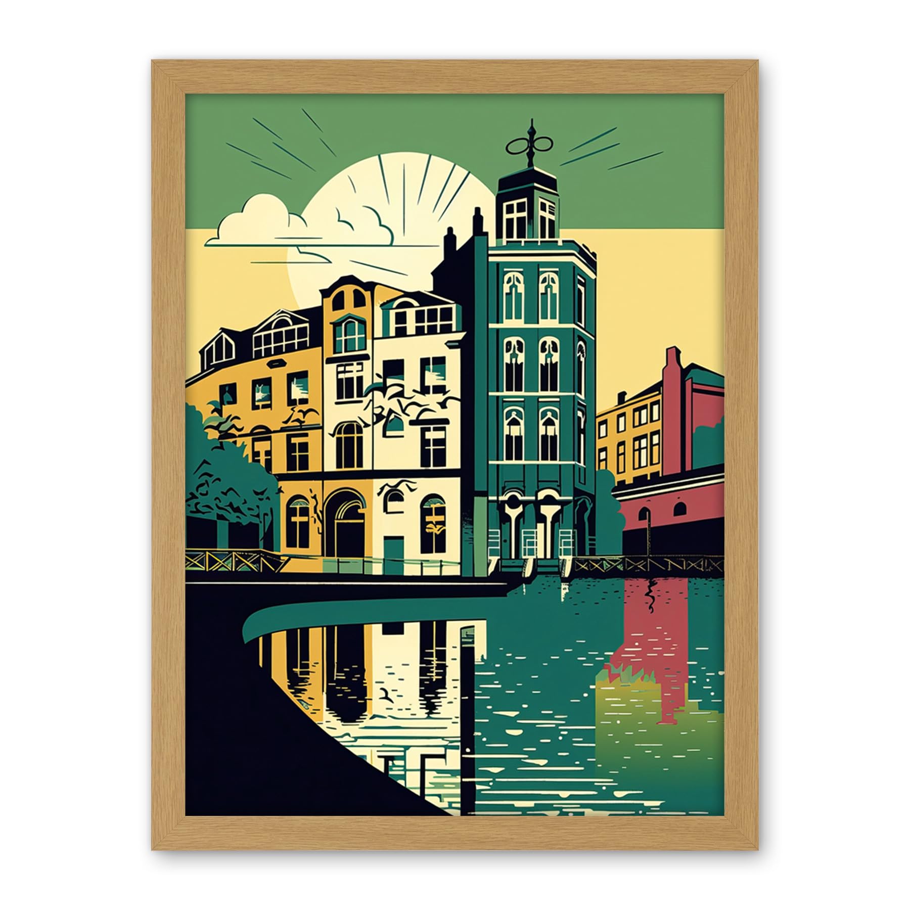 Artery8 Leeds City Architecture Waterfront Illustration Artwork Framed Wall Art Print 18X24 Inch