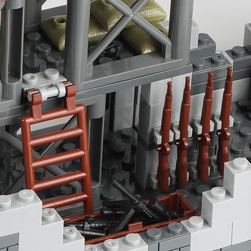 Miniatura 5 de Finger Rock Juego de bloques de construcción de base militar, kit de accesorios de mini guerra del ejército de la Segunda Guerra Mundial, ruinas