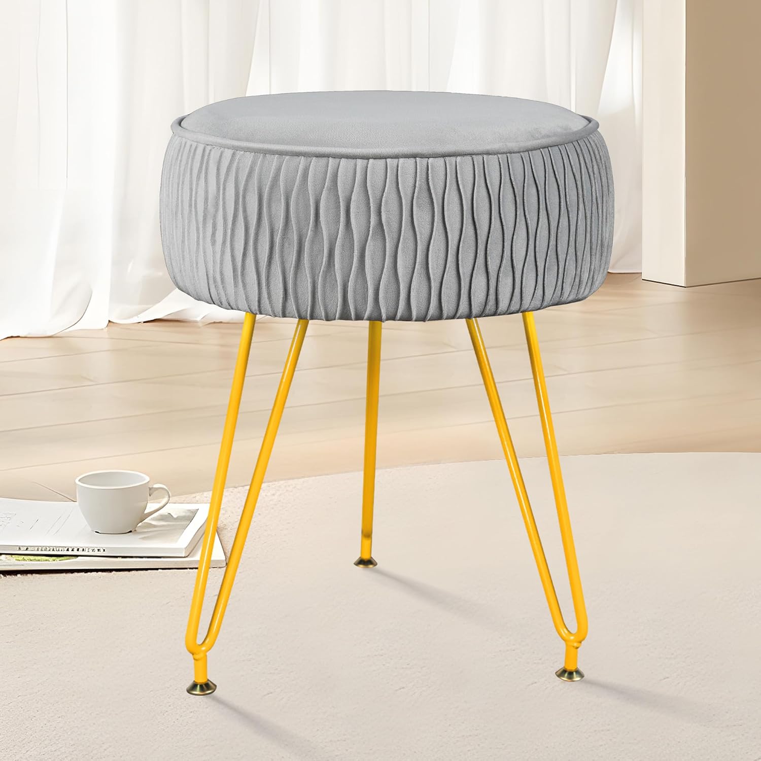 MOOWIND Velvet Vanity Stool Footrests, Round Vanity Stools for Makeup