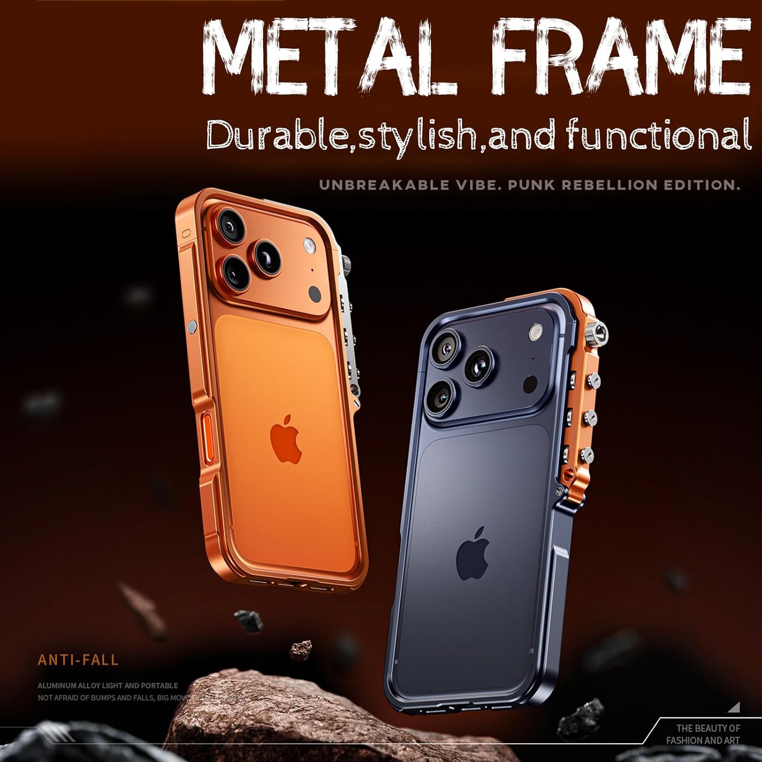 Metal Bumper Case for iPhone 17 Pro Max, Full-Frame Aluminum Bumper No Back Cover with Metal Buttons, Minimalist Bare-Hand Feel, Orange