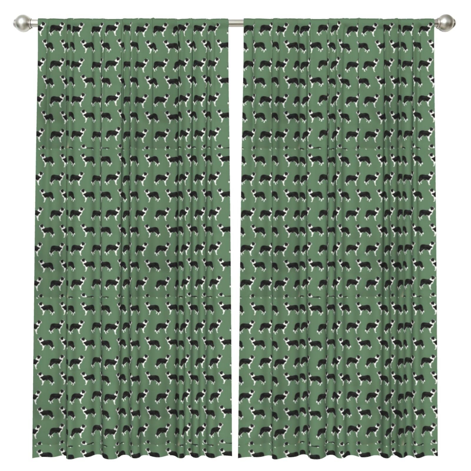 InOmak Border Collies Green Border Collie Collies, 2 Panels Window Curtains 52 x 84 Inch Blackout Curtains for Living Room Bedroom