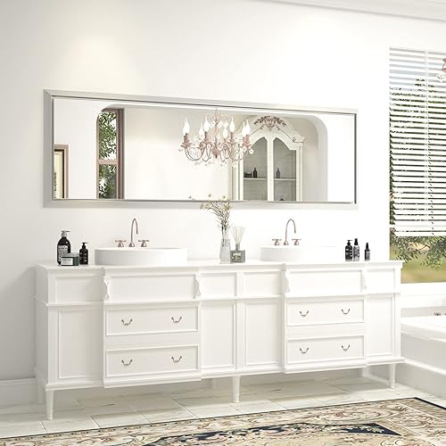 Miniatura 4 de Espejo grande de cuerpo completo plateado, 65 x 22 pulgadas, espejo de pie para dormitorio con marco de aleación de aluminio estereoscópico