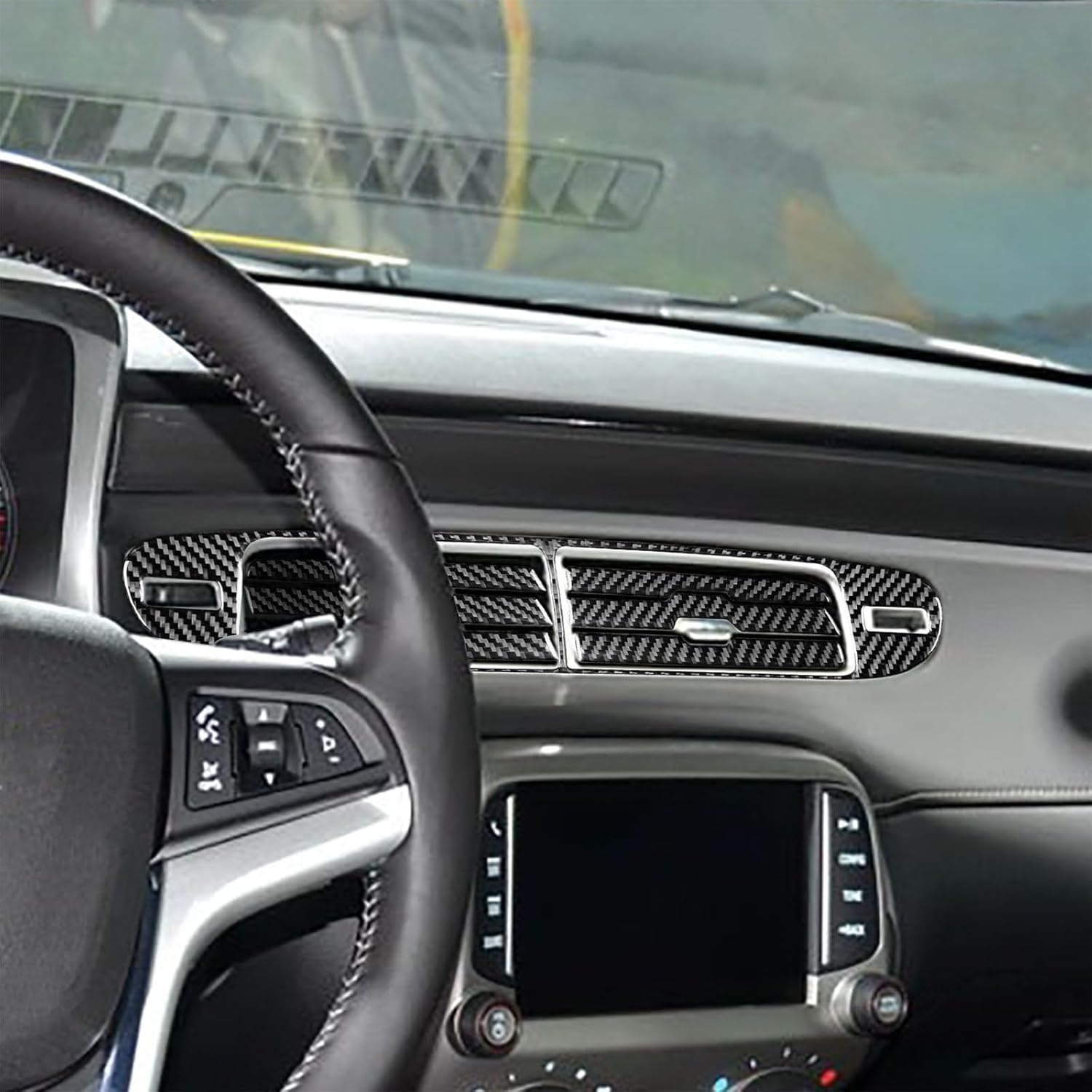 Sport Style Real Carbon Fiber Interior Trim Compatible with Chevy/Chevrolet Camaro 2012 2013 2014 2015 Car Center Console A/C Air Vent Frame Decal Accessories Sticker Decoration 7pcs Black