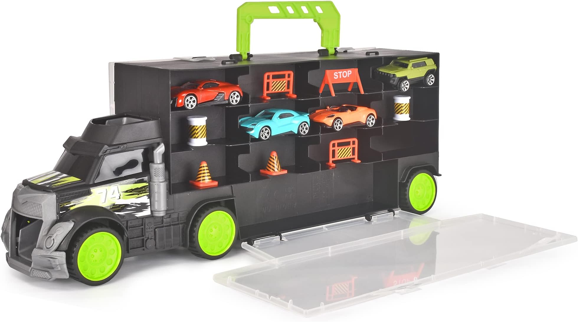 Dickie Toys Truck Carry Case with 4 Die-Cast Vehicles, 28-Car Storage Organizer