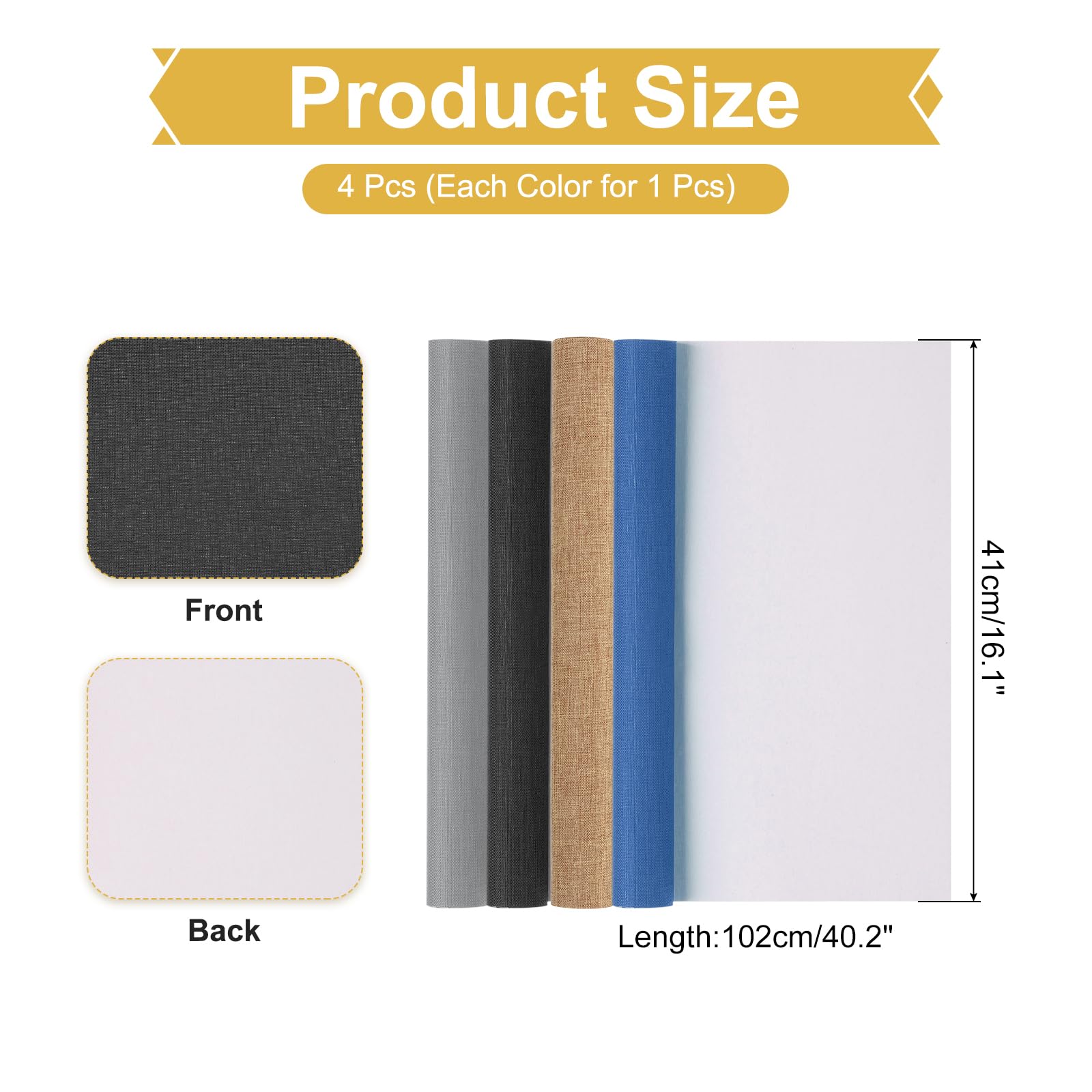 PATIKIL 40"x16" Bookbinding Cloth, 4Pcs Book Cover Repair Cloth for Book Arts Sewing DIY Craft Black/Gray/Brown/Dark Blue - Image 2