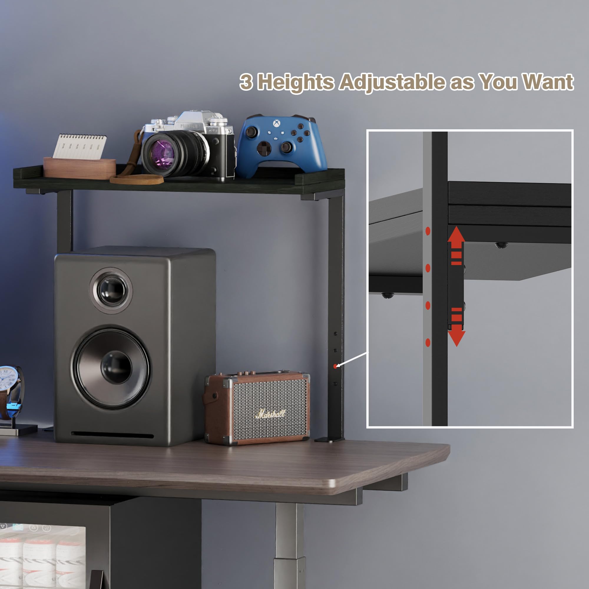 THYGIFTREE Mensola da Scrivania in Legno a 2 Livelli, Lungo 31.8 cm Scaffale da Scrivania per la Parte Superiore e Inferiore, Organizer per Accessori, Ufficio e Gaming (Nero)