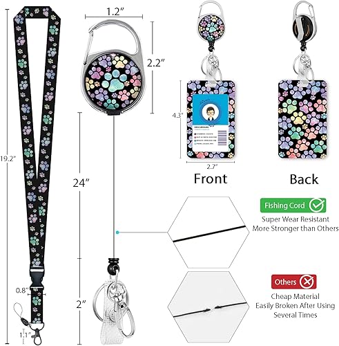 Miniatura 47 de Giancomics Black ID Badge Holder with Lanyard, Lanyards for ID Badges with Badge Reel Retractable Heavy Duty, Lanyard with ID Holder Keychain Clip