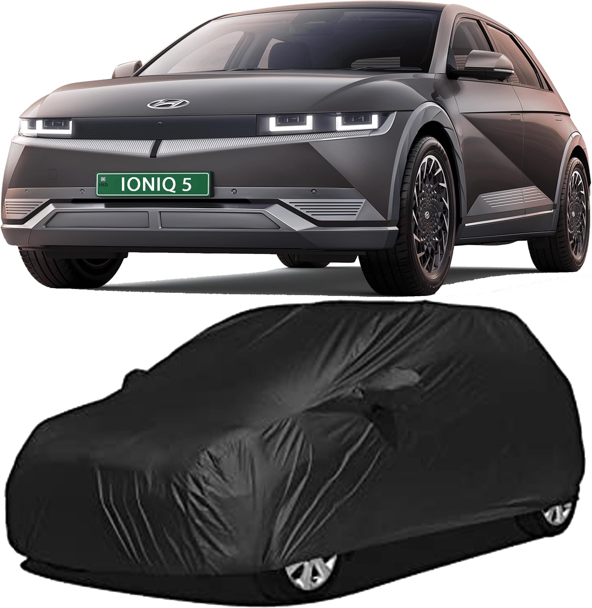Waterproof Car Body Cover Compatible with Hyundai IONIQ 5 | All-Weather Protection from Rain, Snow, Harmful Sun Rays, Dust & Scratches | Premium Breathable & Durable (Black)