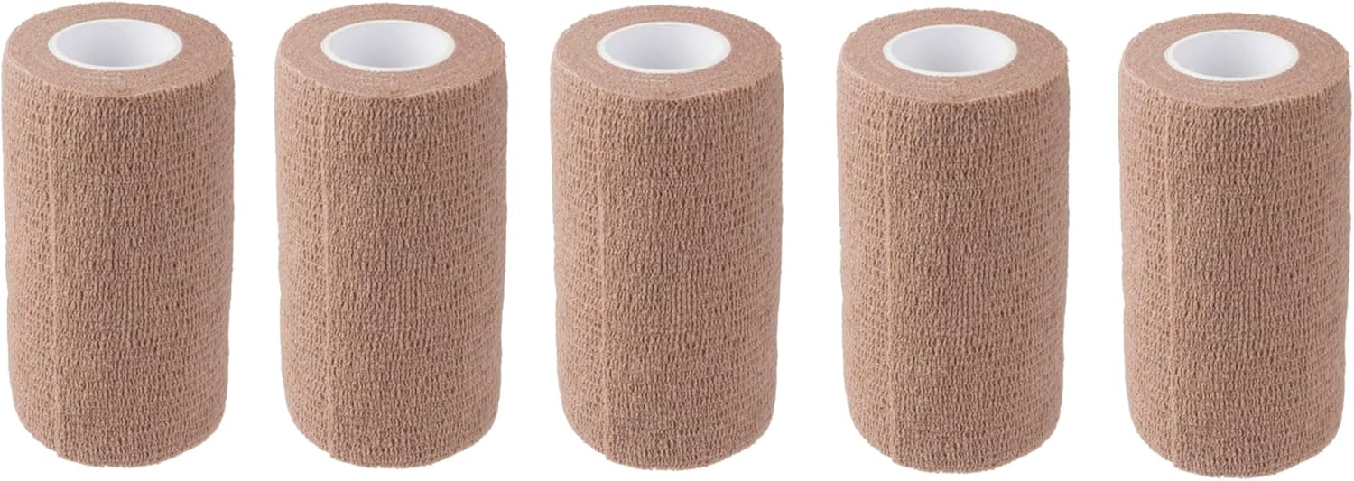 Pet Bandage 21 Feet Longer Tape Bulk Packs Dog Cat Horse Goat Pig Any Animal Vet Wrap (4 inch - 5 Rolls)