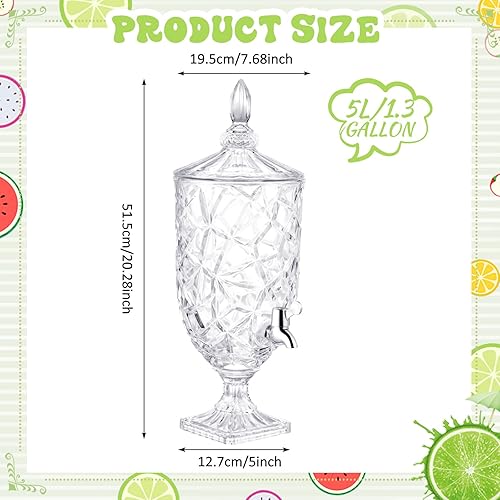 Miniatura 2 de Mumufy Dispensador de bebidas de 1.3 galones, dispensador de bebidas heladas de vidrio para fiestas, dispensador de bebidas de jugo de boca ancha