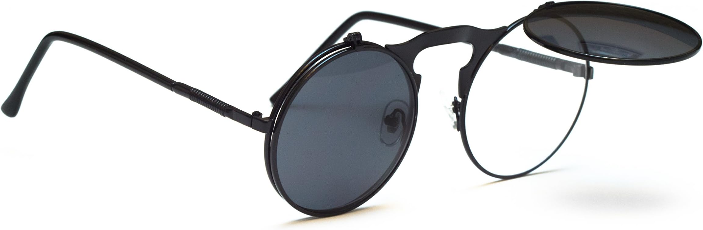 Vintage Steampunk Designer Metal Retro Sunglasses Round (Black Frame, Gray Lens)