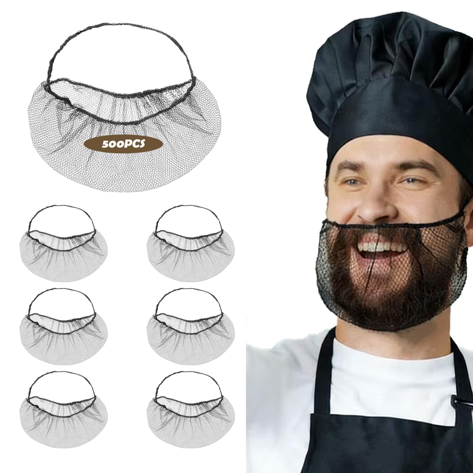 500 Pcs Black Beard Nets - Disposable Beard Nets for Food Service, Breathable Nylon, 18" Protective Beard Covers for Restaurant Staff for Men