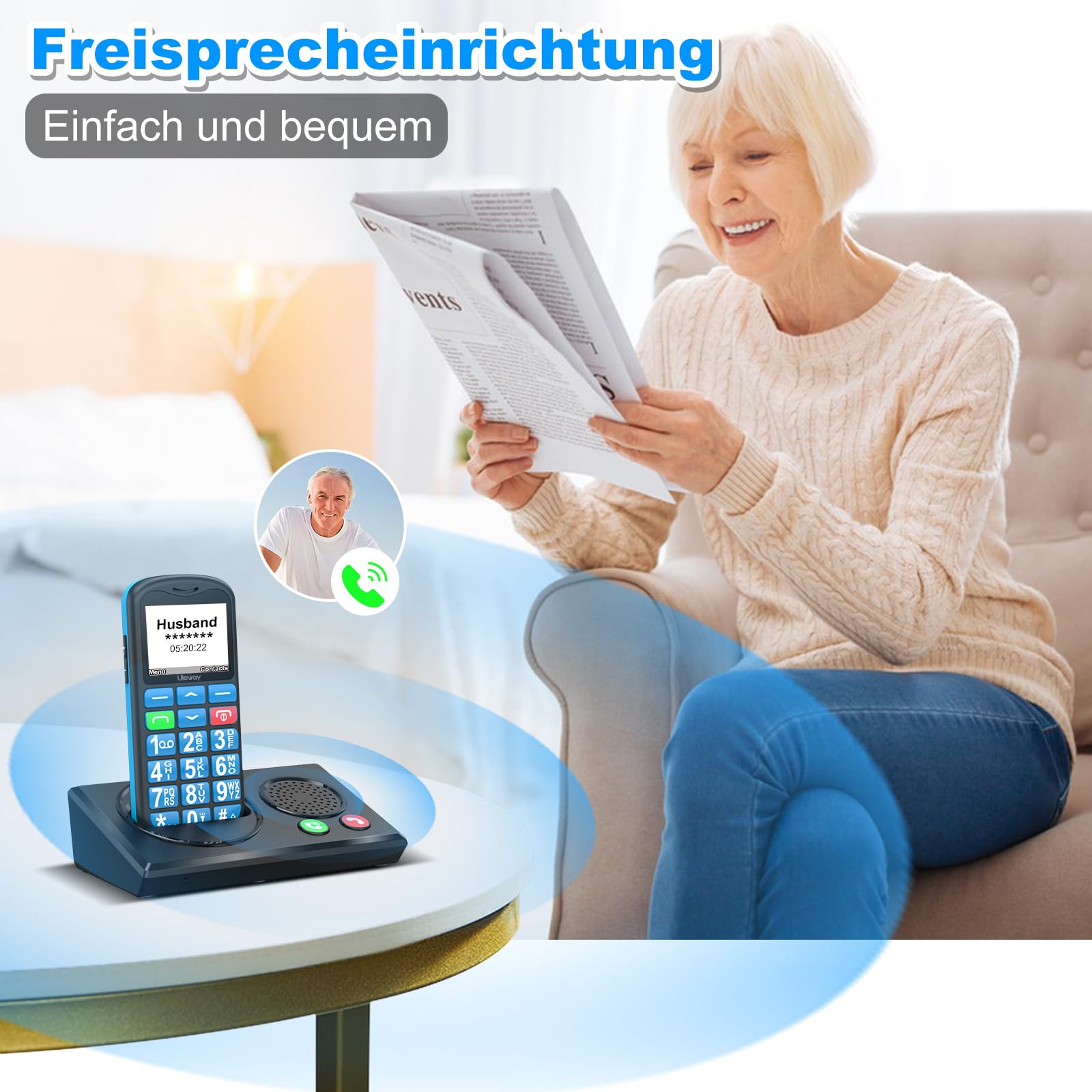 4G Seniorenhandy ohne Vertrag mit Bluetooth Ladestation Freisprechen Hohe Lautstärke Großtastenhandy für Senioren Einfach zu Bedienendes Basistelefon SOS Notruftaste Mobiltelefon