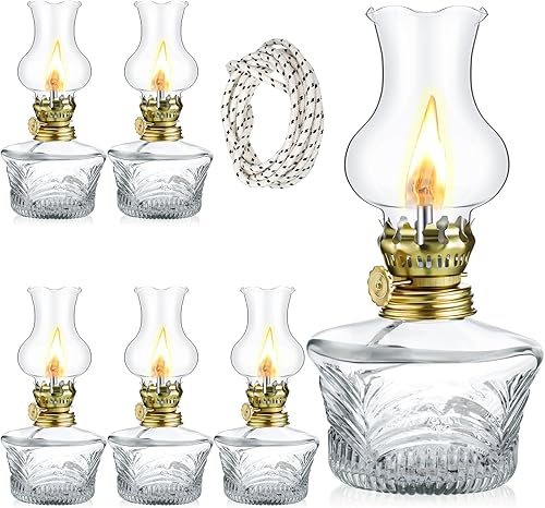 Yexiya Juego de 6 lámparas de cristal vintage de queroseno rústicas, lámpara de aceite, farol, lámparas de aceite, lámpara de queroseno