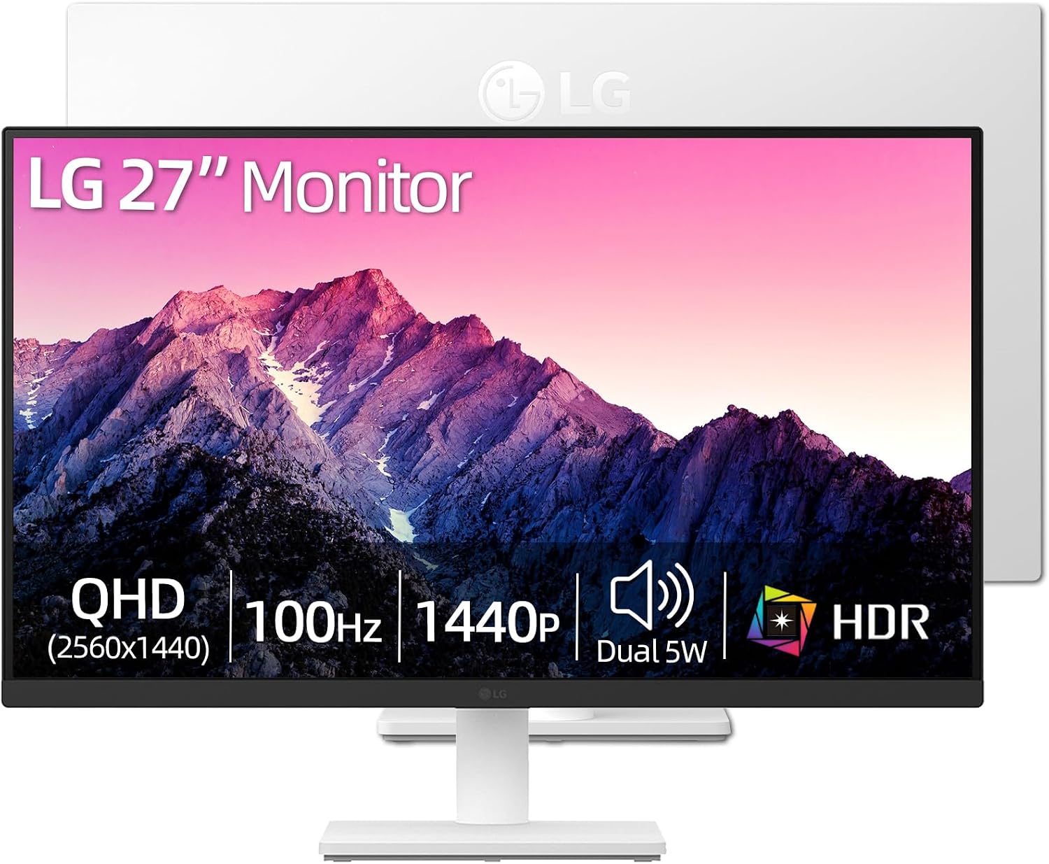 LG 27" Computer Monitor, 4K UHD IPS Display with HDR10 and 90% DCI-P3 Color Gamut, 3-Side Virtually Borderless Design, Anti-Glare, Reader Mode, Flicker Safe, and Tilt Adjustable Stand – White