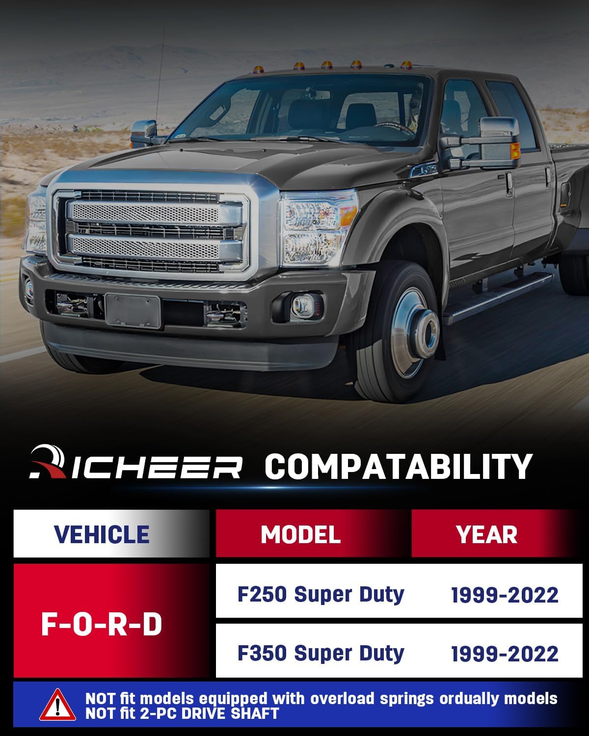 Richeer 2 inch Rear Lift Block Kits Compatible with 1999-2022 F250 F350 Super Duty 2WD 4WD, 2'' Rear Leveling Lift Kits with Extra Long Extended U-Bolts Raise The Rear of Your Pickup By 2"
