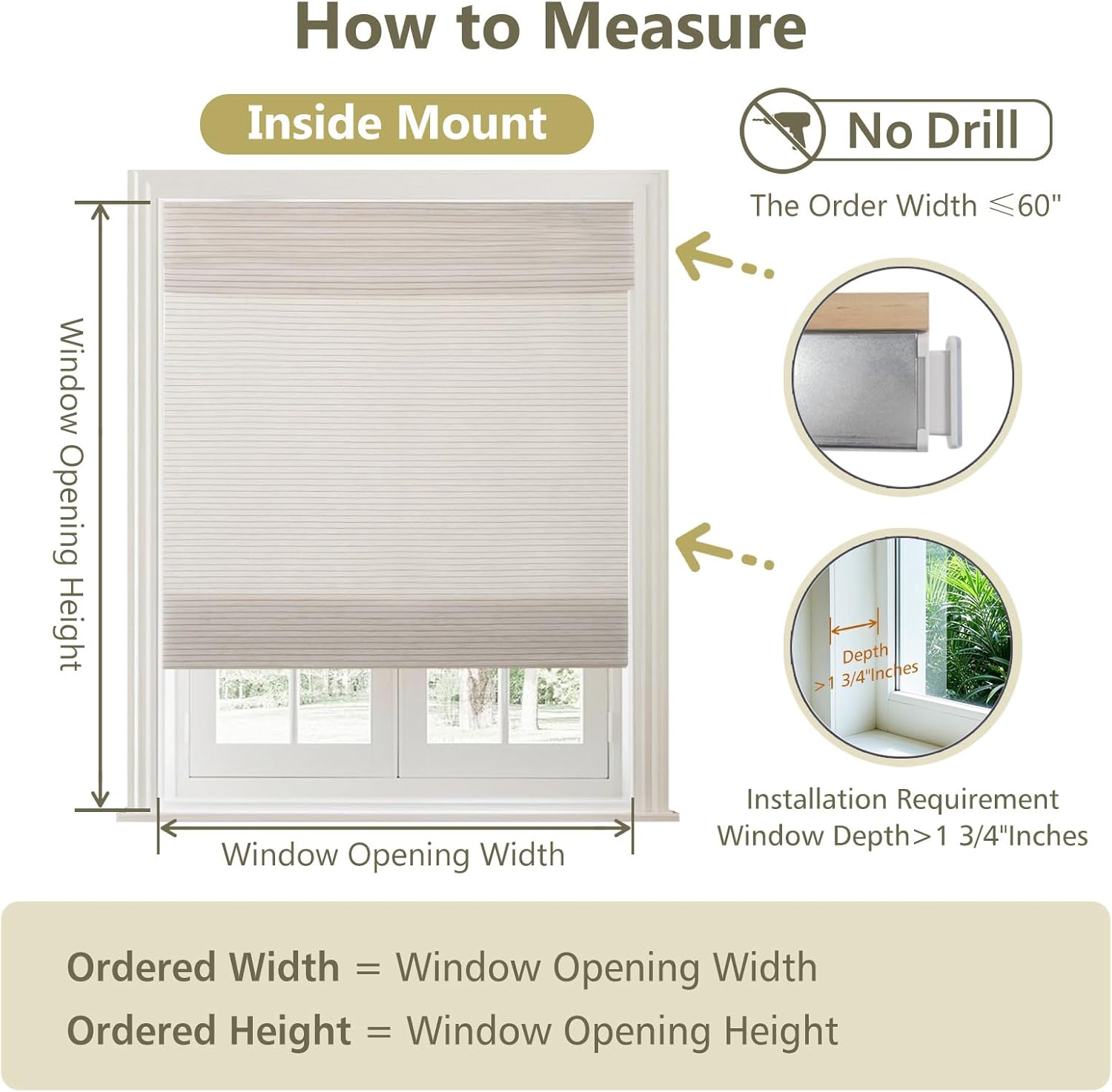 LETAU No Drill Roman Shades|Natural Flax Reed|Top Down Bottom Up Cordless|Cordless Roman Shades for Windows and Doors,Sand Beige