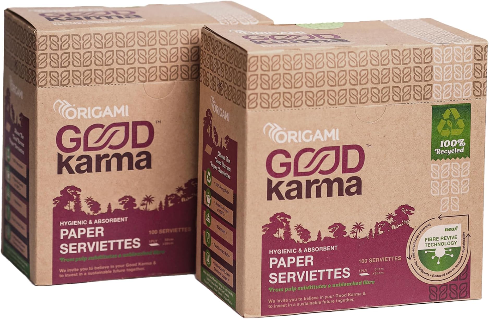Origami Good Karma 1 Ply Unbleached Sustainable Tissue Paper Napkins - Pack of 2 (100 Pulls Per Pack, 200 Sheets)