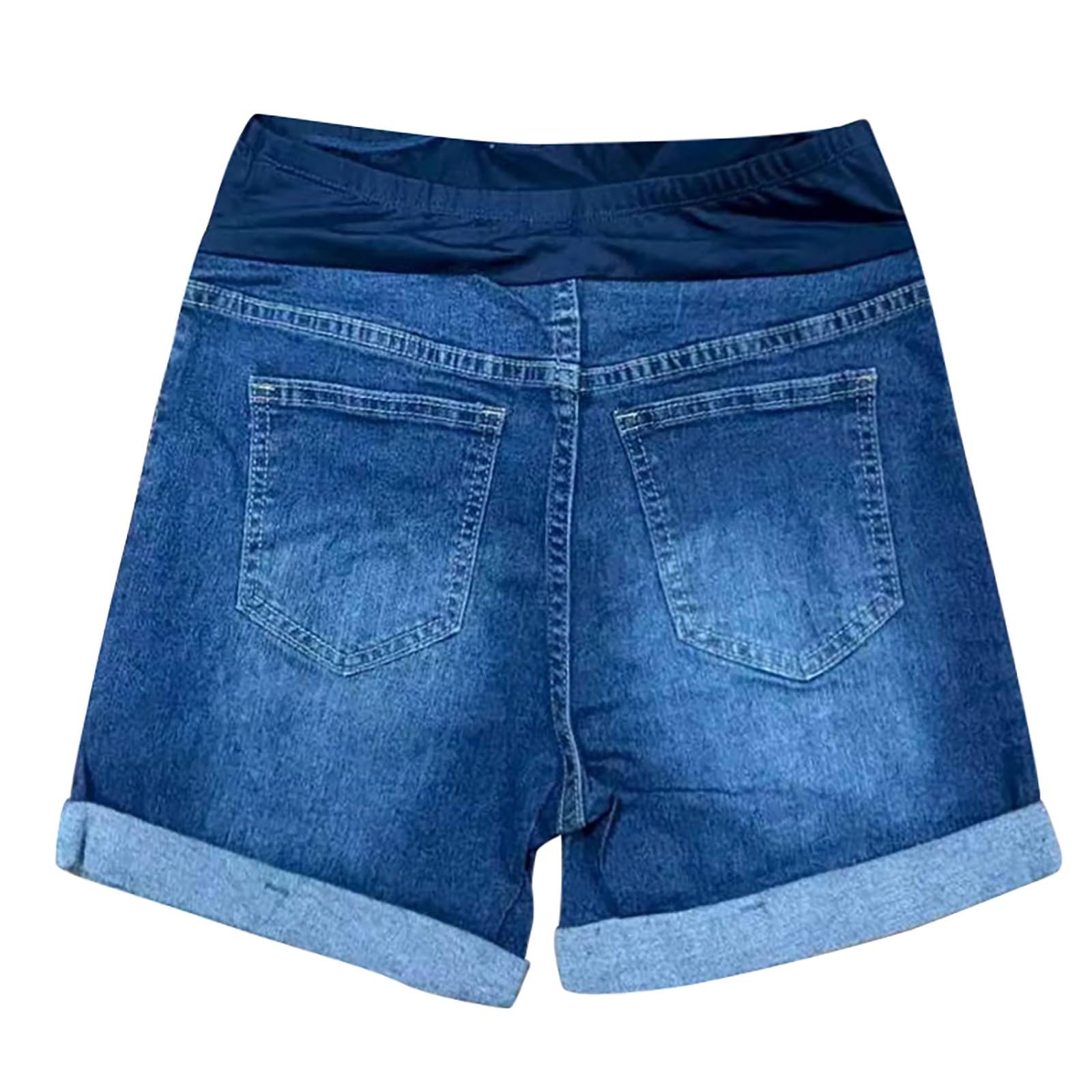 Pantalones cortos de mezclilla para embarazo, para embarazo, para embarazo, para embarazo, elástico, cómodo, casual, con agujeros desgastados, tela fina