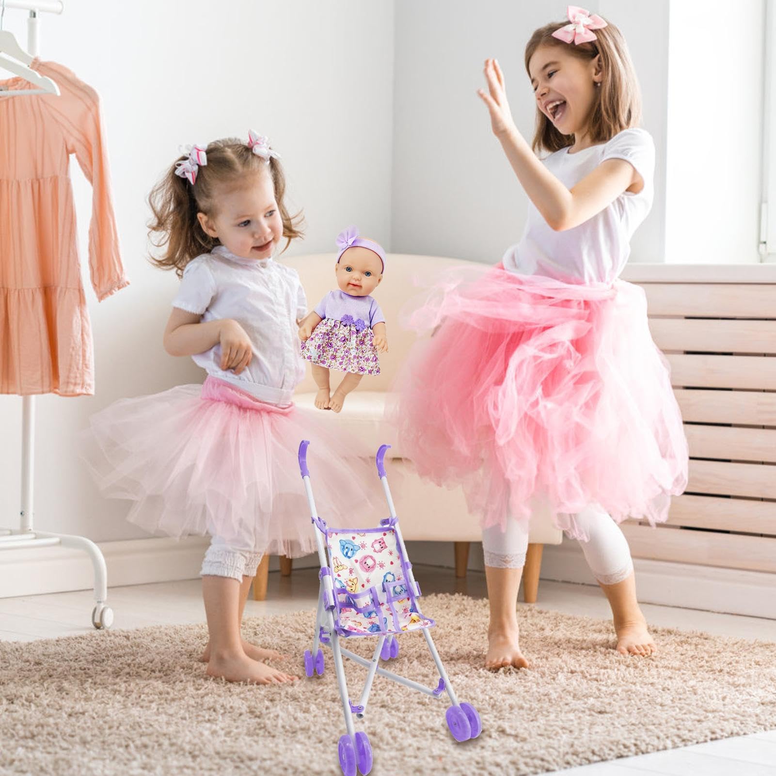Cochecito - Accesorios para bebé Juego Realista, Juego de muñecas de 10 Pulgadas, de imitación Infantil | Kit s para niña niño 3+ años Juego rol