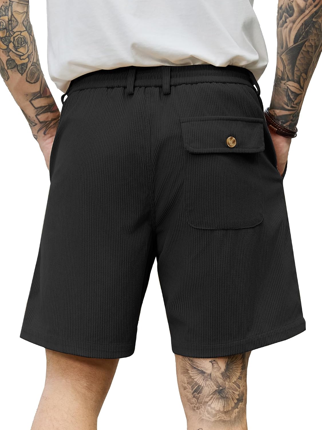 JEMLDL Men's Corduroy Shorts Casual 7 Inch Shorts Elastic Waist Drawstring Summer Beach Shorts Retro Coarse Wale