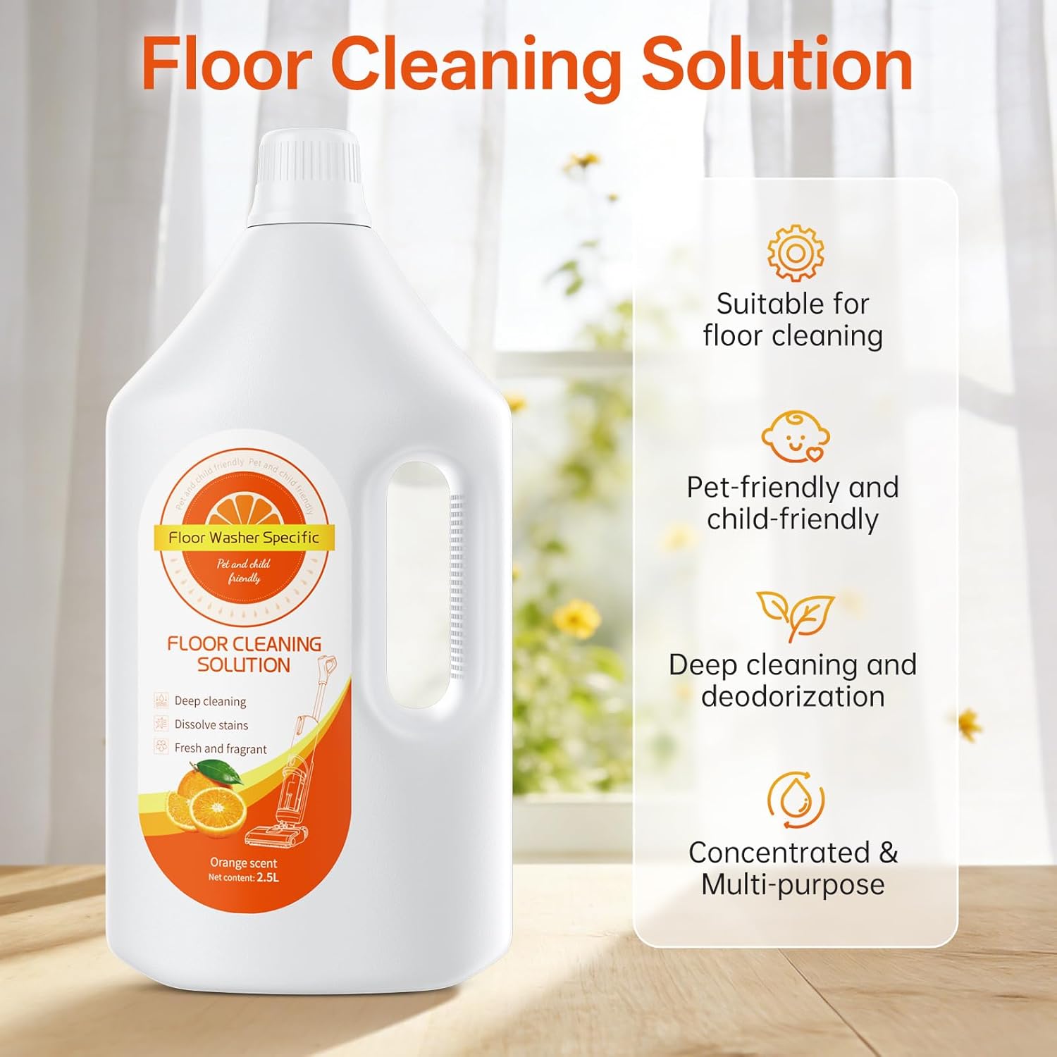 Floor Cleaning Solution Compatible With Tineco/Bissell/Dreame And Shark, Fragrance Deodorization, Deep Cleans for Multiple Hard Floors, Suitable With Cordless Wet/Dry (【Sweet Orange】, 2.51 Liter)