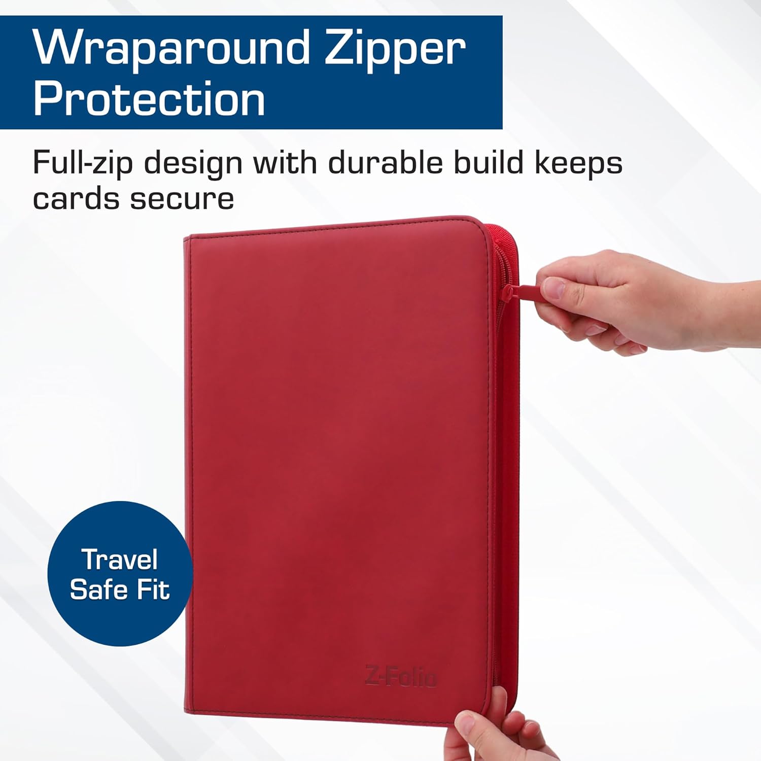 BCW Z-Folio 9-Pocket LX Album - Red | Secure Zipper Card Organizer | Premium Leatherette Card Collection Binder | Trading Card Binder for Pokemon, MTG, Sport Cards and More