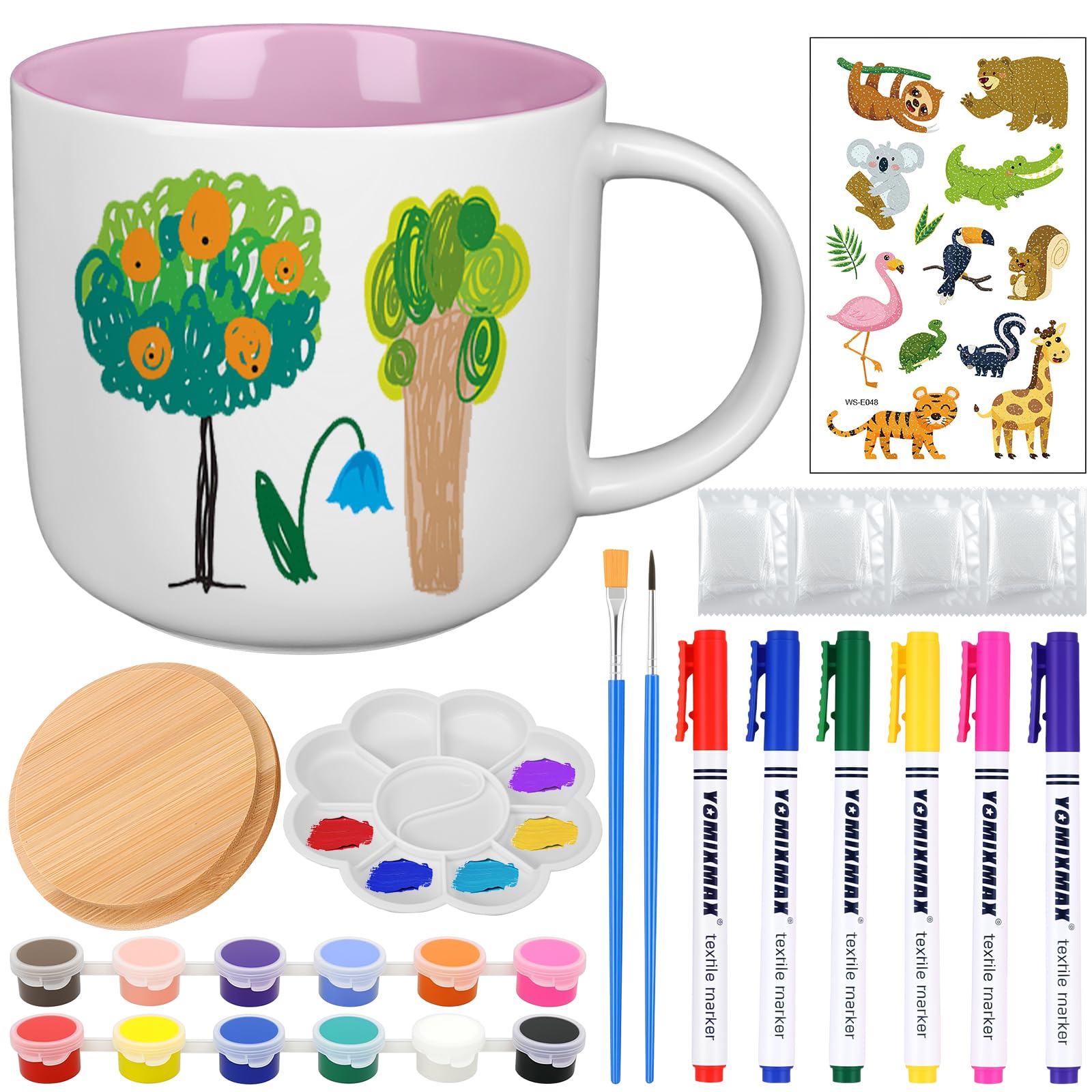 LongZYU Pintar Cerámica Kit Taza, Juego de Pintura de Cerámica, Kit de Manualidades para Adultos, para Adultos Incluye Tazas, Pinturas, Pinceles y Guía de Inspiración (Rosa)