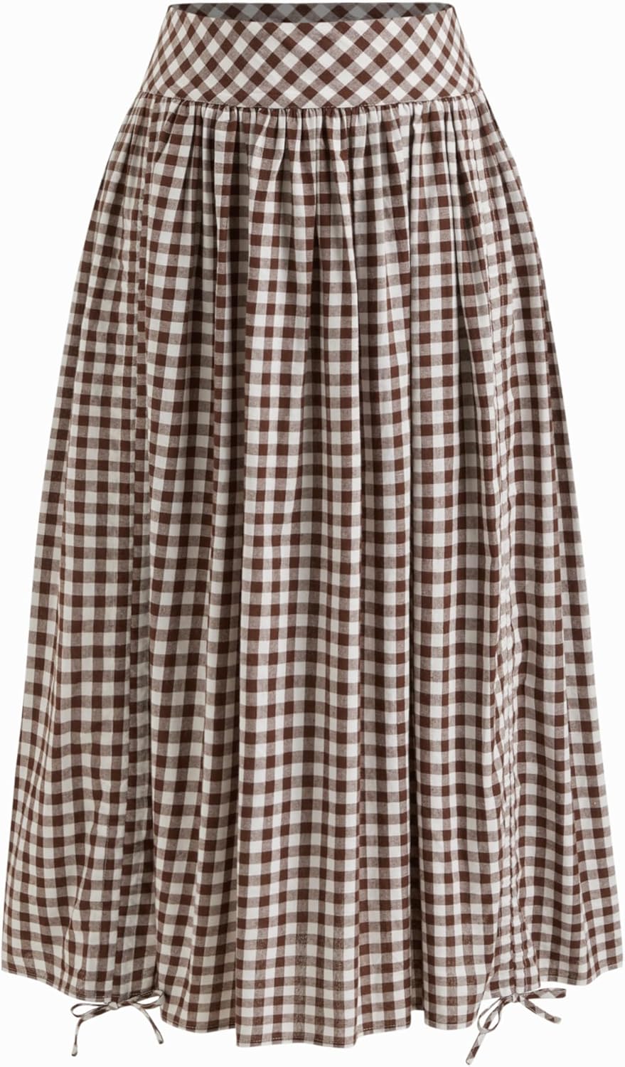 CIDER Skirts for Women Gingham Maxi Skirt Plaid A Line Mid Waist Drawstring Ruffle Hem Long Skirt Casual