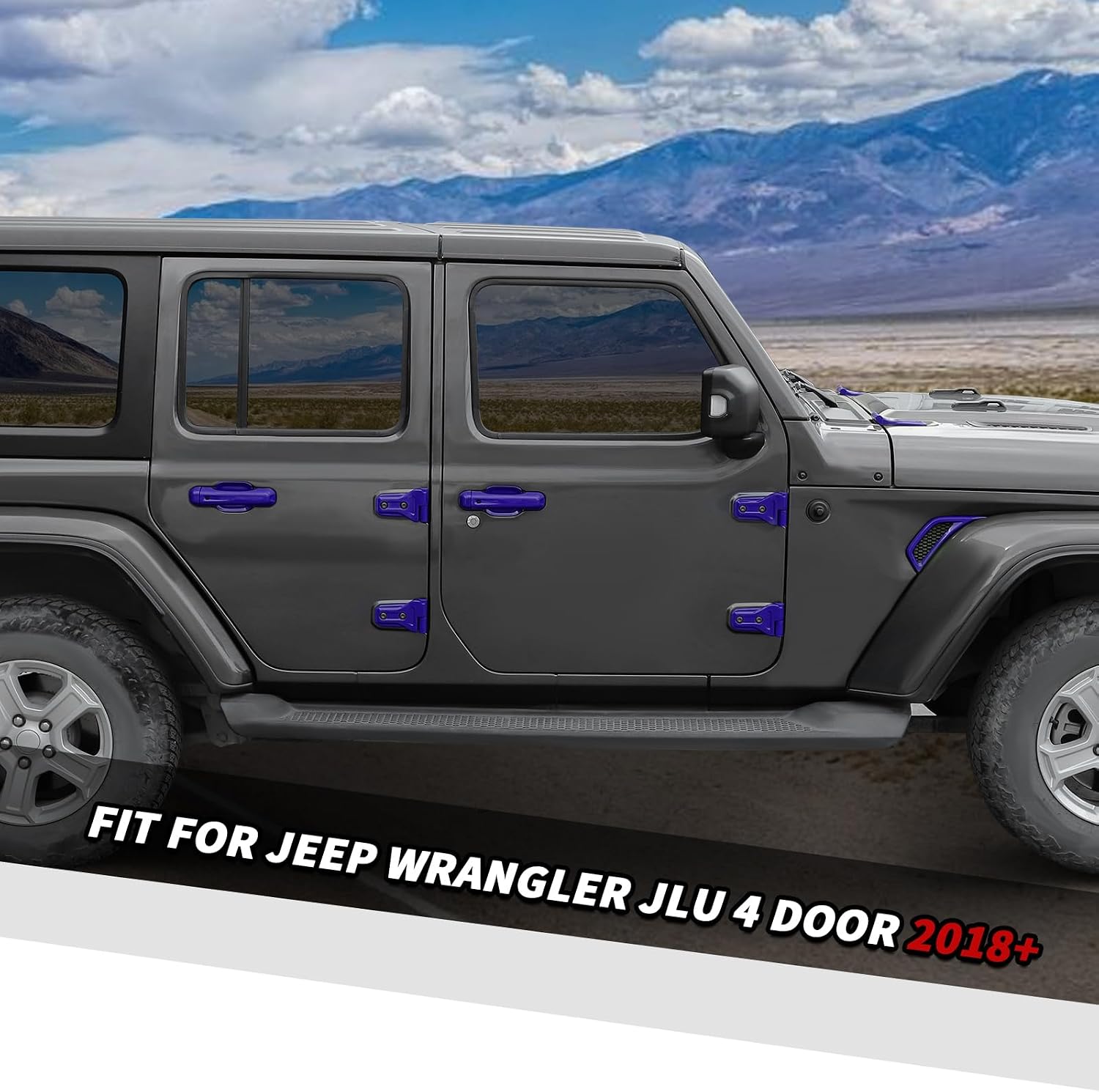 Jimen Compatible with Jeep Wrangler JLU 4 Door 2018-2025, 41PCS Exterior Door Handle Bowl & Hood Hinge Tailgate Hinge & Fender Side Vent Cover Trim Kits (Purple)