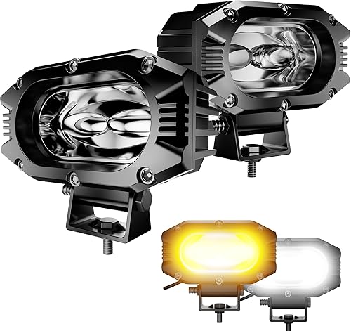 Miniatura 1 de ASLONG 2PCS 4Inch LED Flood Single Row WhiteAmber Flasing Strobe Pods Work Lights Off Road Driving Fog Lights with Switch Wiring Harness for Truck,