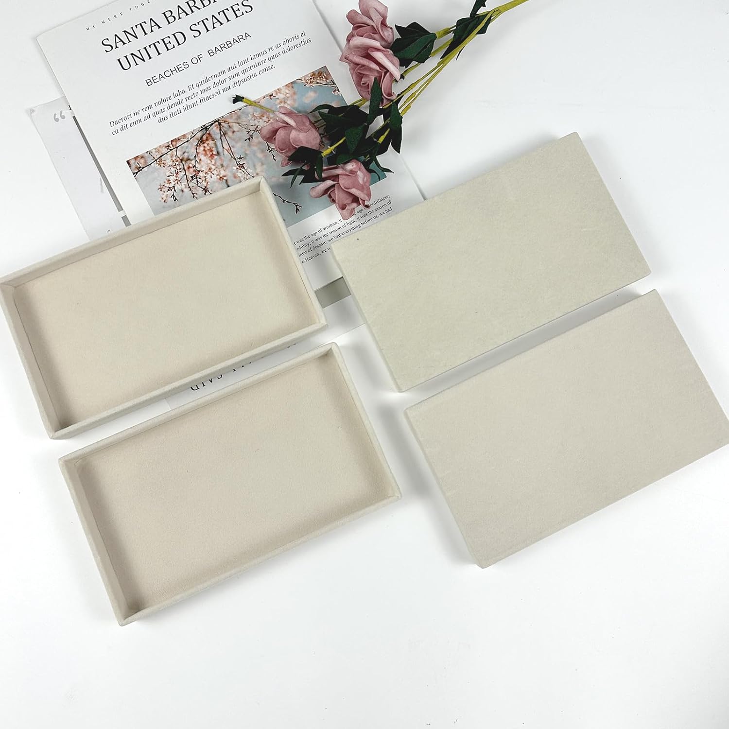 12 Pack Velvet Jewelry Trays, 8.3x5x1 Inches Premium Stackable Jewelry Drawers Organizer Inserts for Women Girls, Beige Jewelry Storage Display Trays for Necklace Earring Ring Bracelet (1 grid)