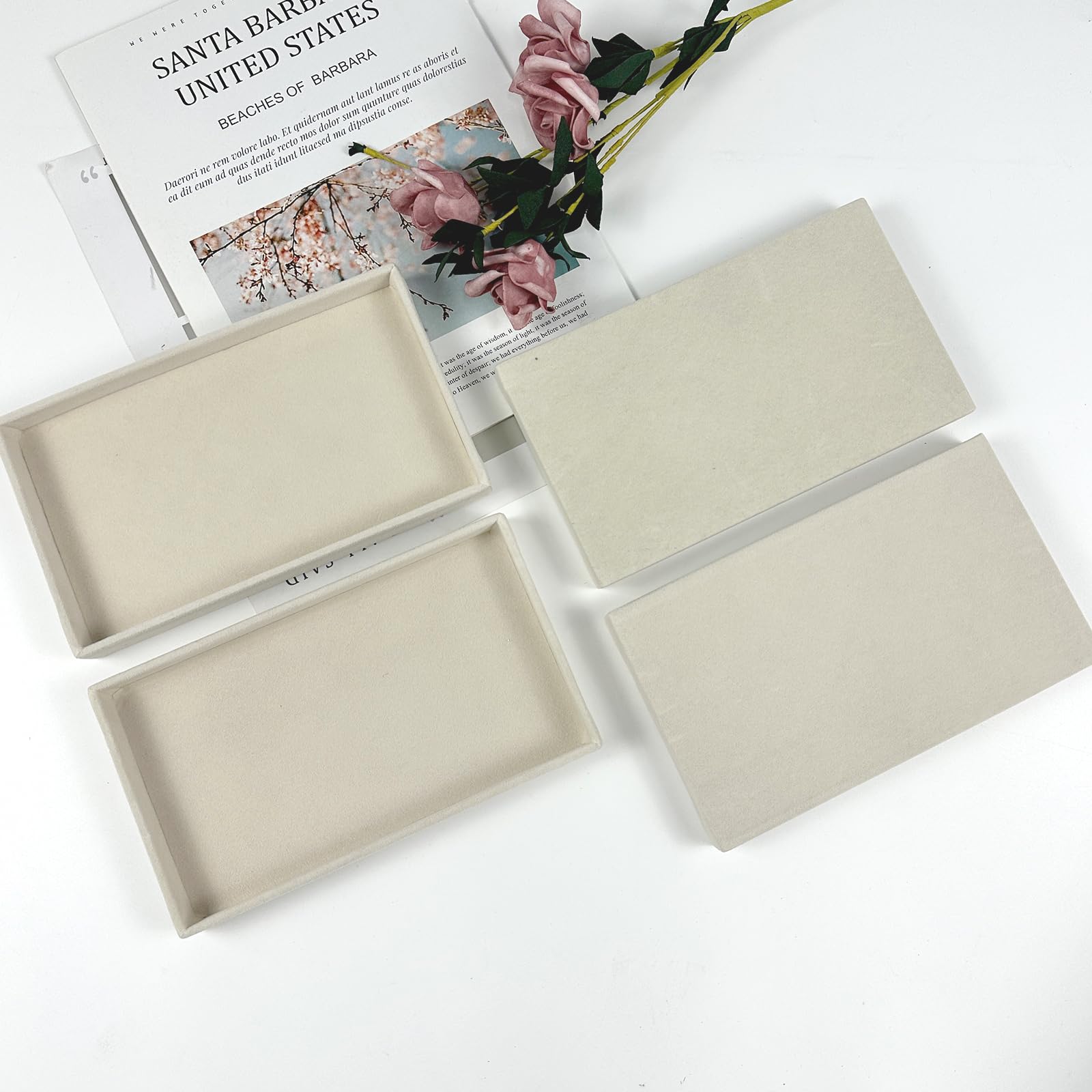 Lot de 12 plateaux à bijoux en velours de qualité supérieure, empilables, de 21,1 x 12,7 x 2,5 cm, inserts organisateurs de tiroirs à bijoux pour femmes et filles, plateaux de rangement et
