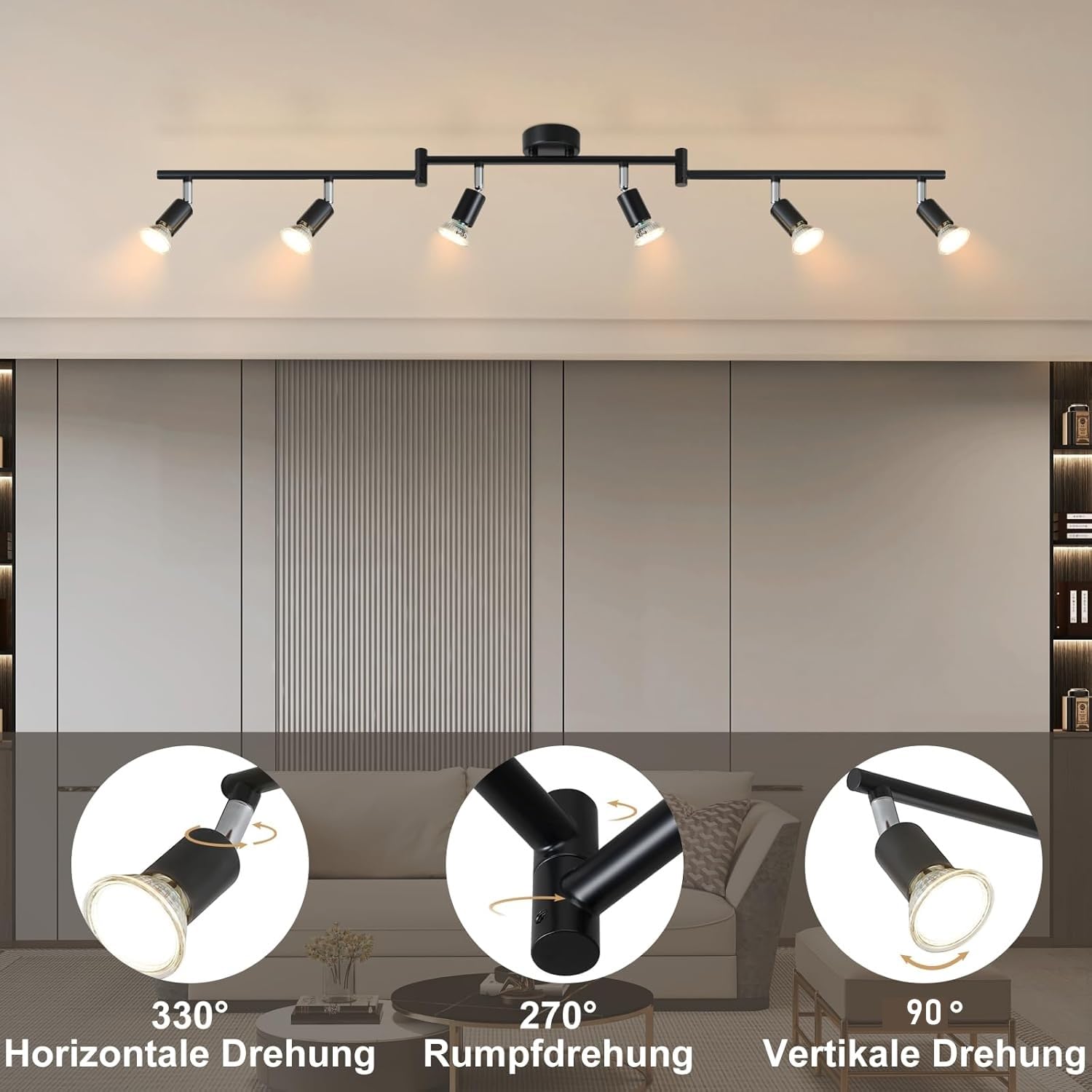 Glitzerlife Foco de Techo LED Lámpara de Techo Giratorio 350° Foco de Techo | GU10 Metal Níquel Lámpara Salón Moderna Para Dormitorio Cocina Comedor Pasillo Sin Bombilla