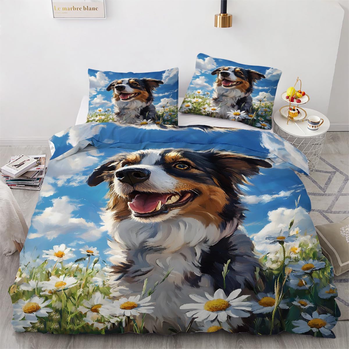Housse de couette 140x200 chien de berger avec zip pour éviter que la couette glisse
