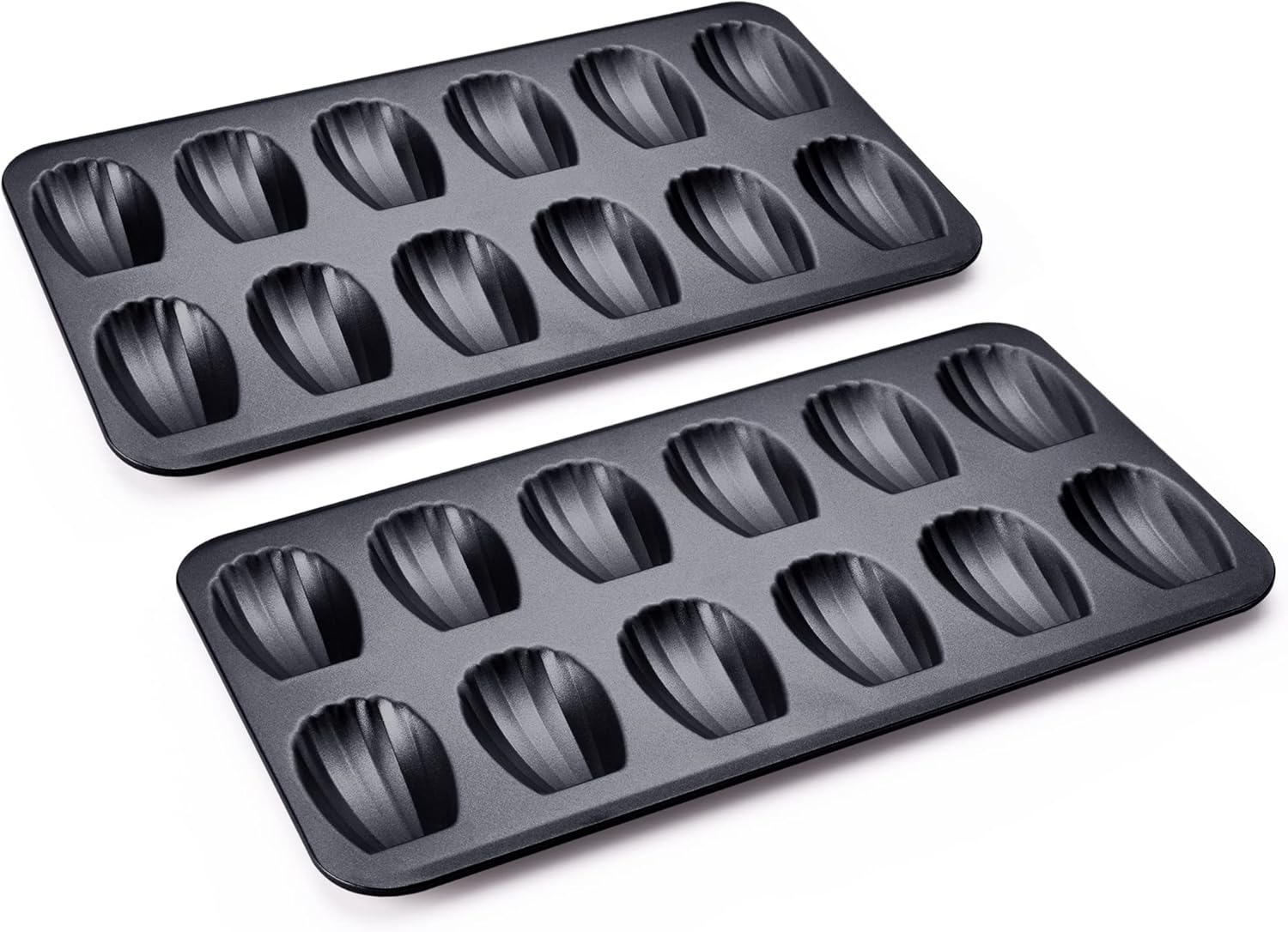 HONGBAKE Nonstick Madeleine Pan 2 Pack 12Cavity Heavy Duty