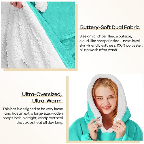 Miniatura 4 de yescool - Cobija con capucha, sudadera de franela de forro polar sherpa para adultos, mujeres y hombres, talla única