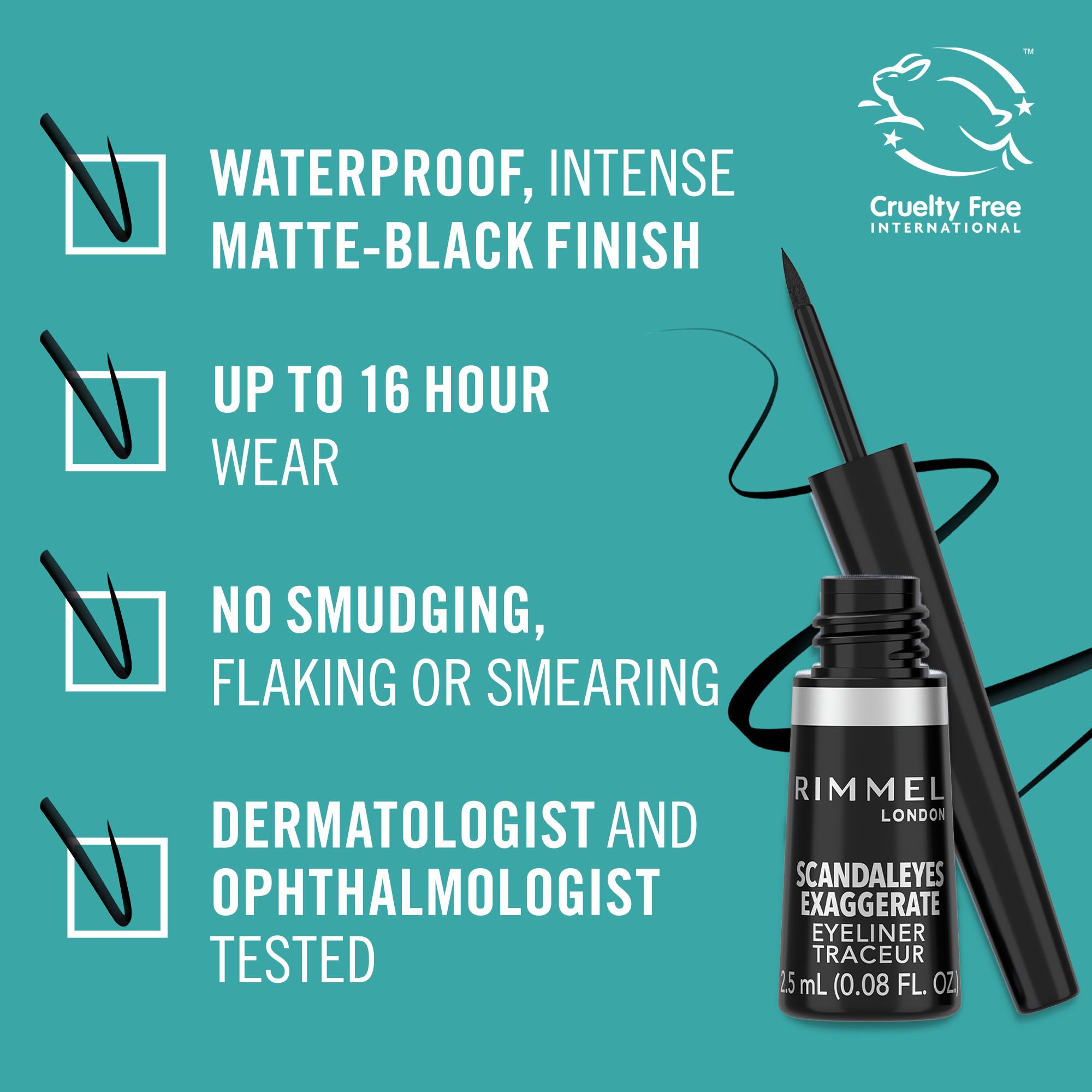 Image secondaire de Rimmel London Scandaleyes Exaggerate Delineatore Occhi Liquido Matte, 2,5 ml, noir (001 Black)