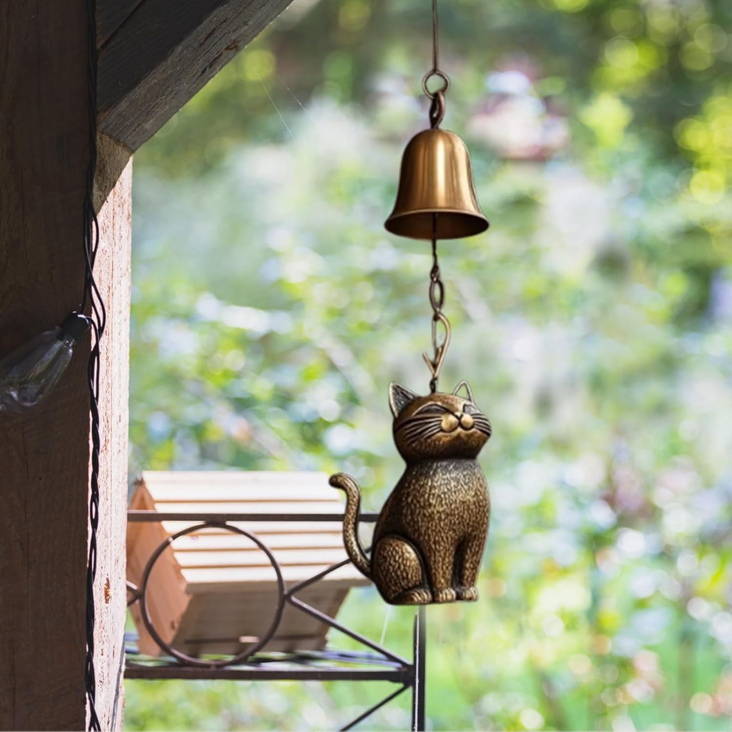 Campana de viento para gatos, campana de viento de cobre retro para amantes de los gatos, adornos conmemorativos colgantes, campanillas de viento, campanas de viento, decoración de porche y patio
