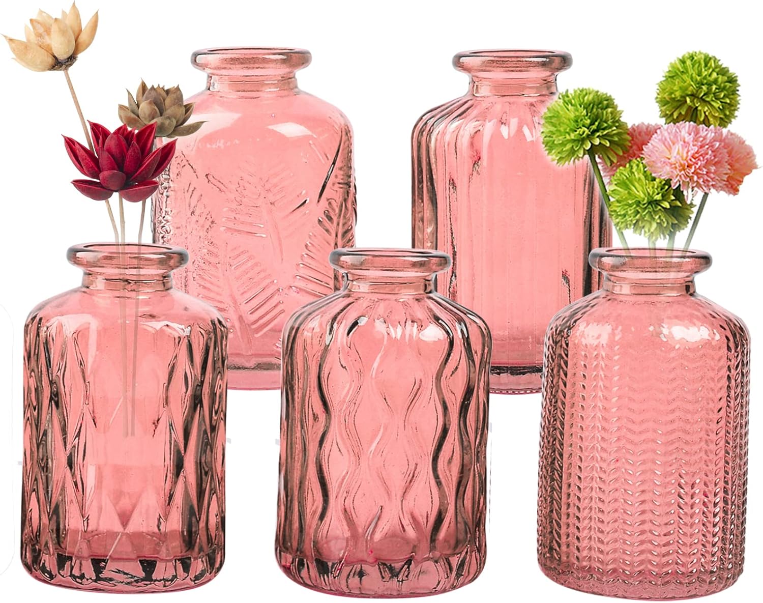 Eleganttime Small Pink Vase for Flowers,Mini Pink Bud Vases
