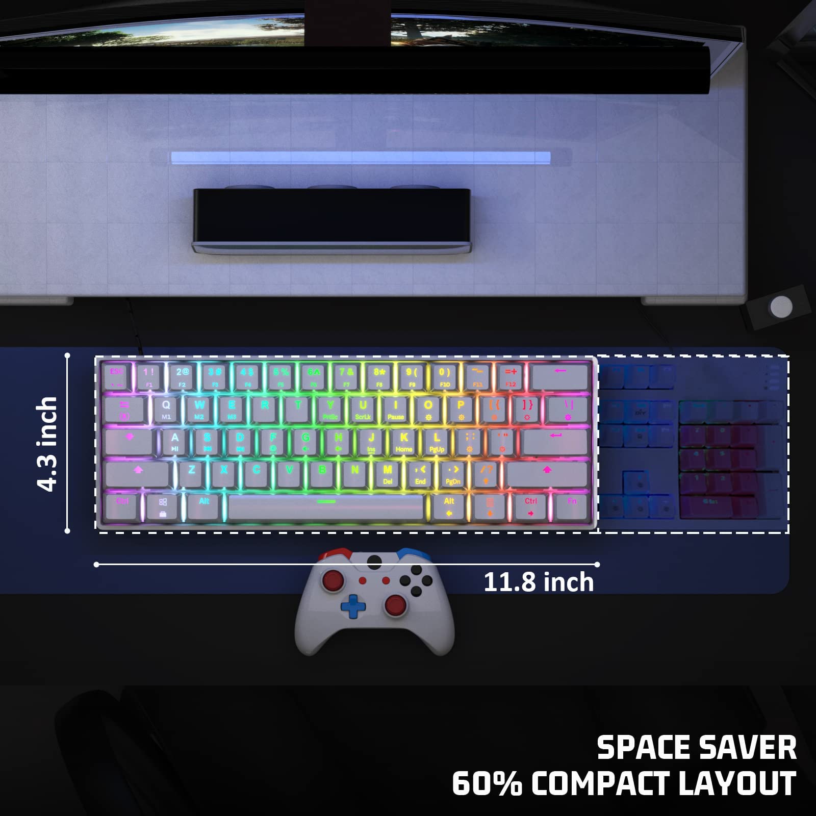 Tastiera meccanica da gioco 60% – 61 tasti marrone interruttore silenzioso tastiera per computer da ufficio – multicolore RGB arcobaleno LED retroilluminato – programmabile per
