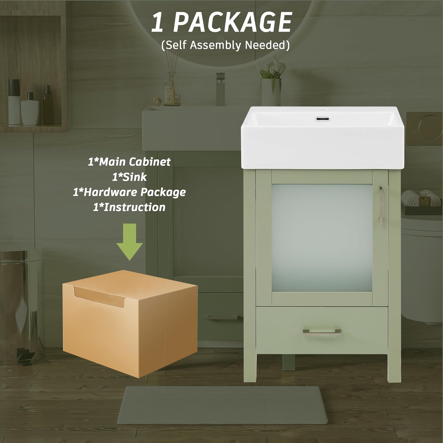 20-Inch Bathroom Vanity with Ceramic Sink and Ample Storage - Ideal for Small bathrooms, Green