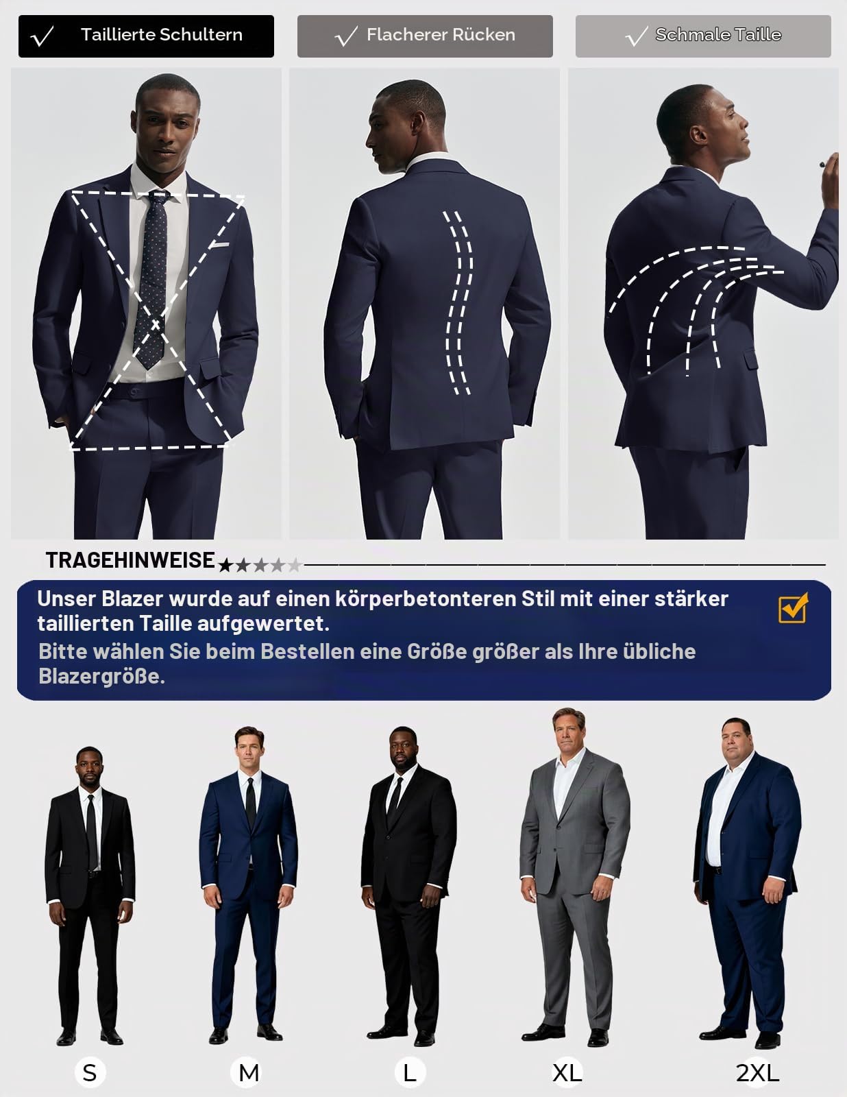 PJ PAUL JONES Herren Anzug 2 Teilig Slim Fit Modern Suits Marineblau L