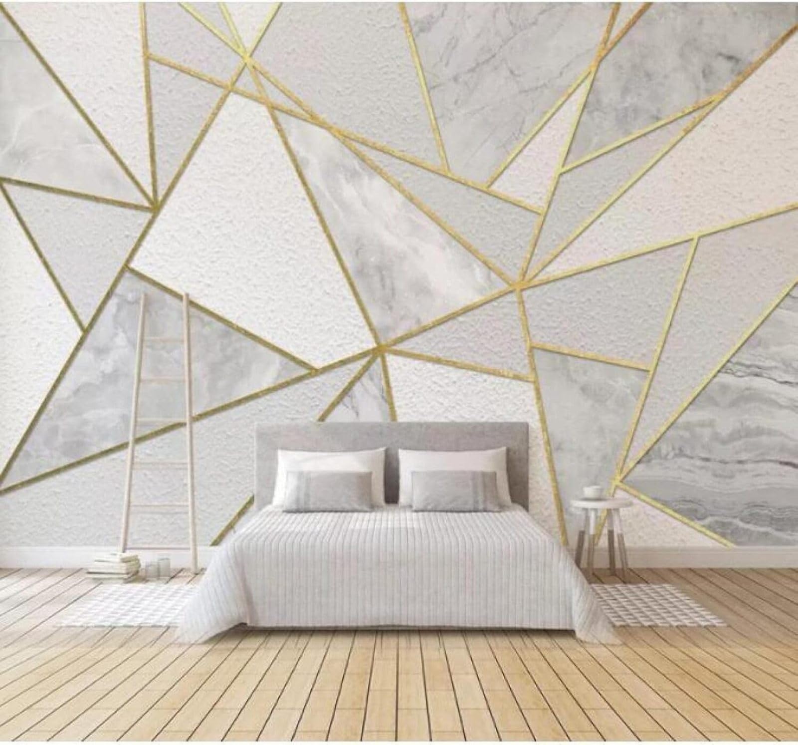 XLMING Minimalist Abstract Geometric Gold Thread Marble Effect 3D Wallpaper Luxury Home Dining Decor Paste Sofa Living Room The Wall for Bedroom Mural-400cm×280cm