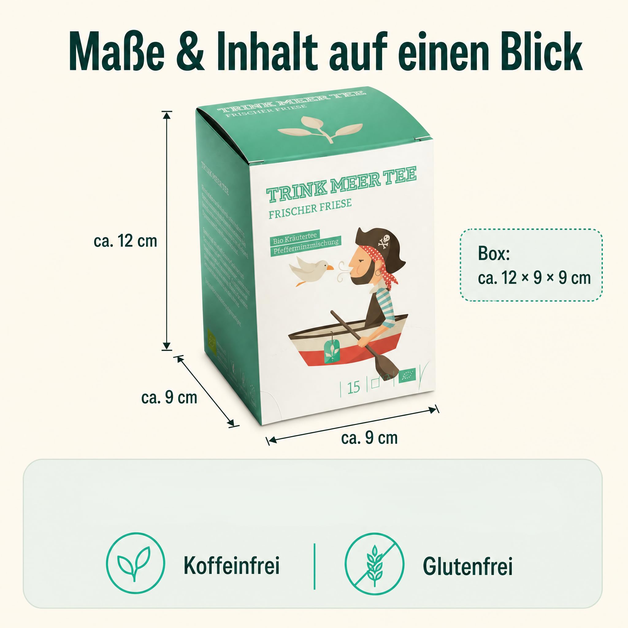 6 x Trink Meer Tee Pfefferminztee Frischer Friese Premium Kräutertee in Teebeuteln, erfrischend und aromatisch, handgenähte Kissenbeutel aus Netzmaterial, maritimes Design